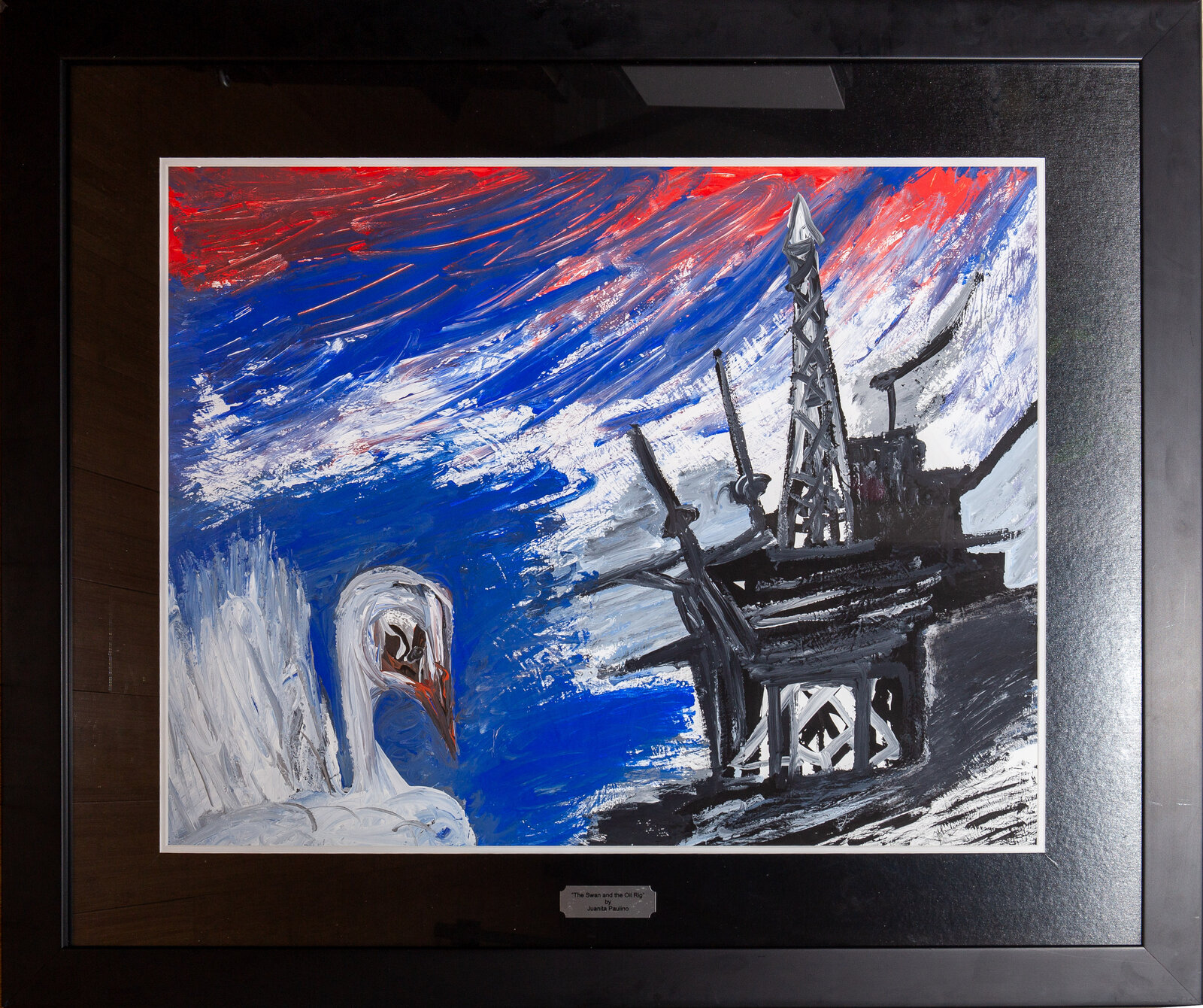 The Swan and The Oil Rig — abstract painting by Juanita Paulino